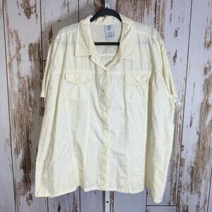 Just My Size, Ivory Button Down Shirt Embroidered Eyelet Details. Size 22W/24W
